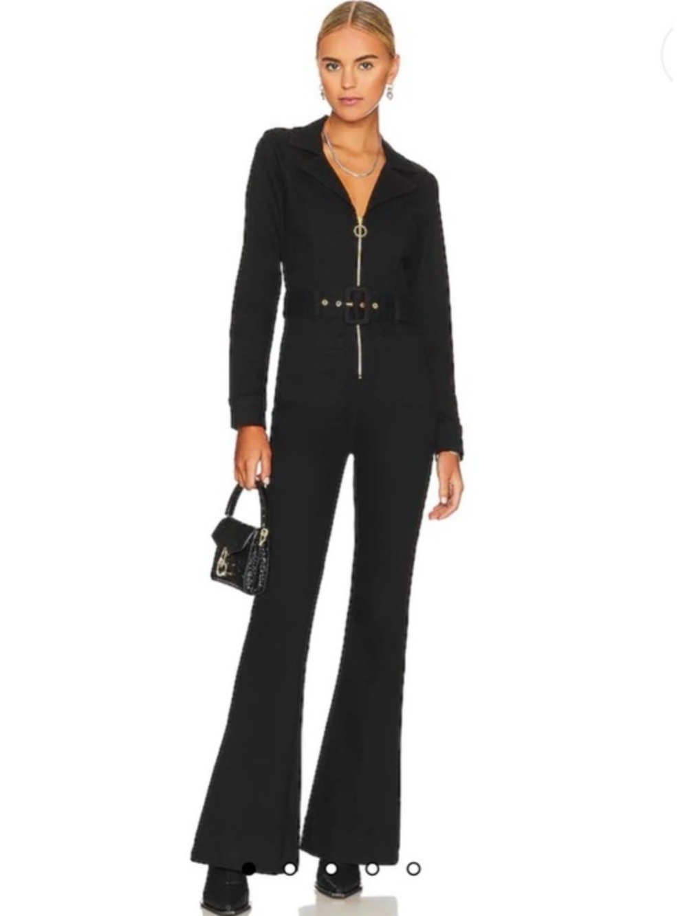 Show Me Your Mumu Augusta Denim Jumpsuit Pitch Black XS EUC Retro Flare